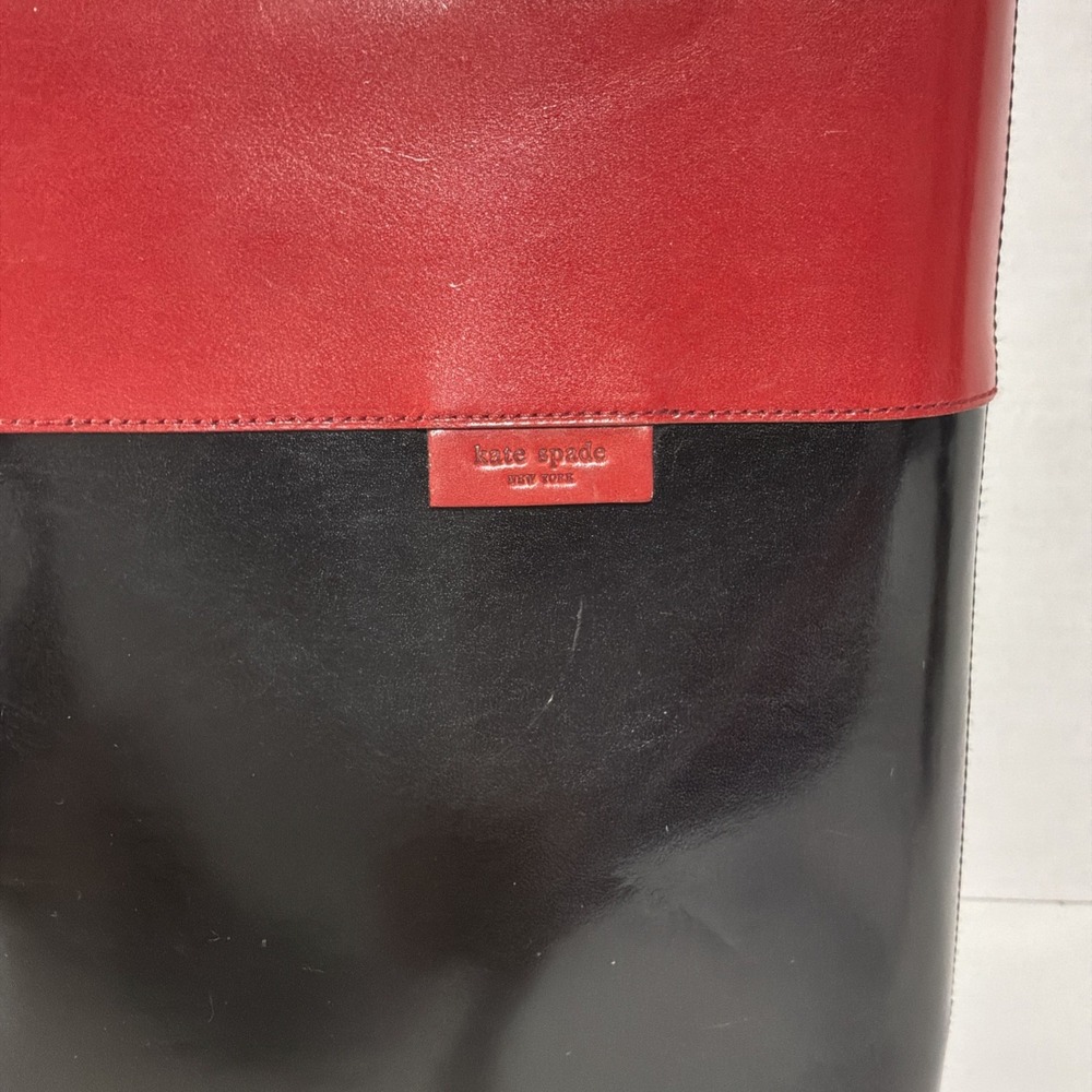 Kate Spade Red Black Colorblock Leather Tote Work Laptop Shoulder Bag Large - Picture 2 of 13